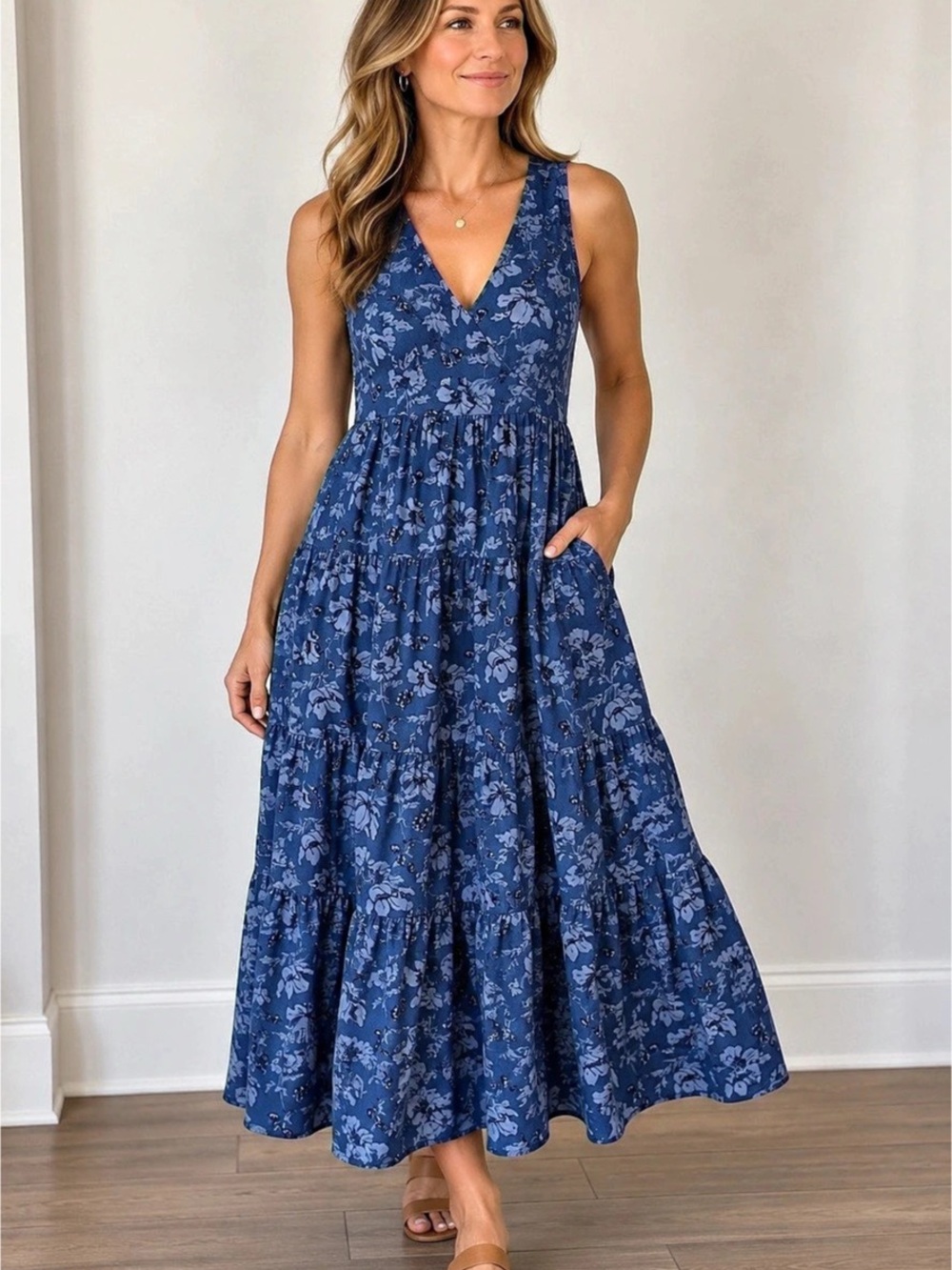 Universal Thread Floral Maxi Dress in Blue, Medium, Like New